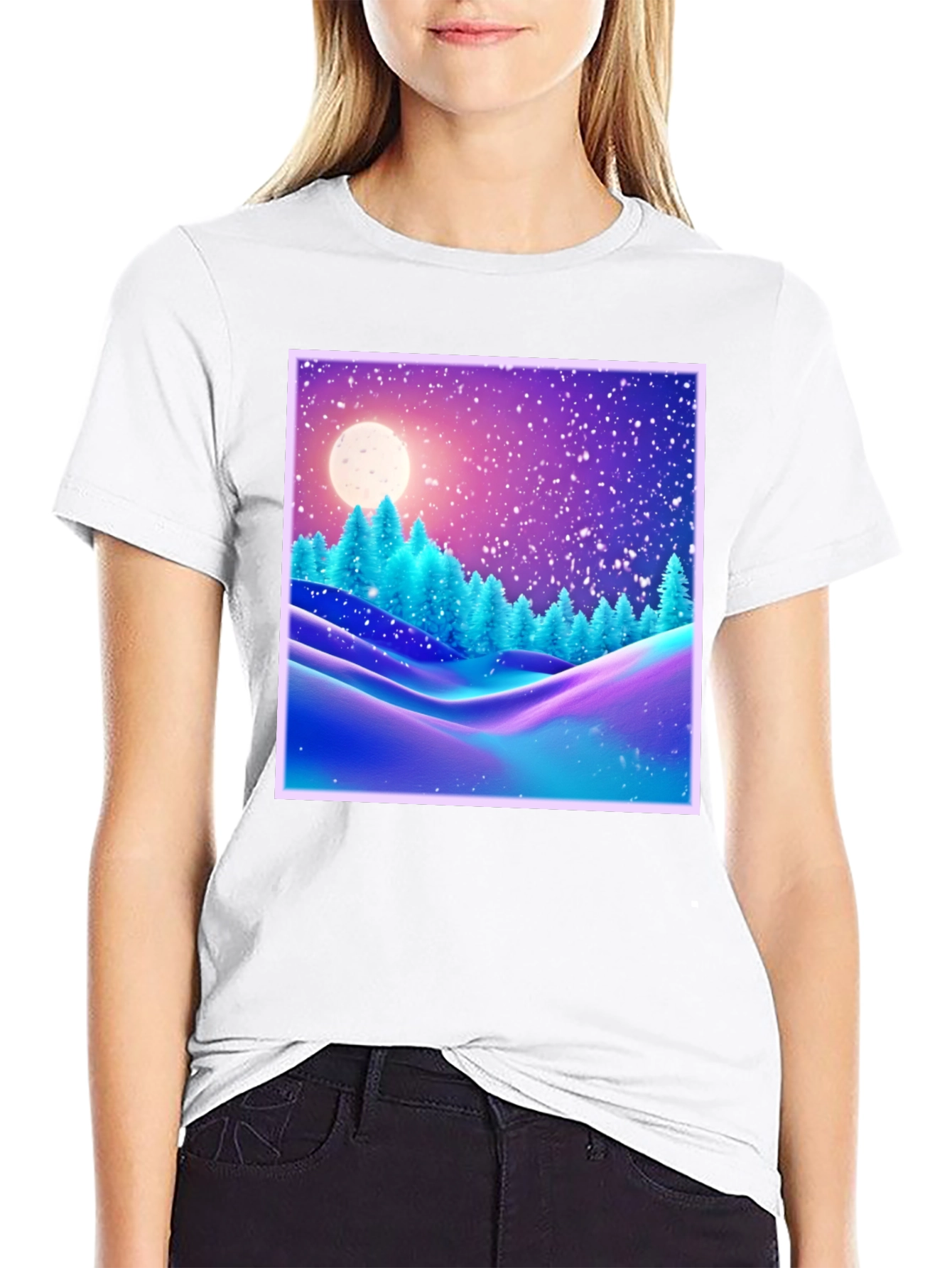 Winter Landscape Graphic Tee - Black Cotton Blend