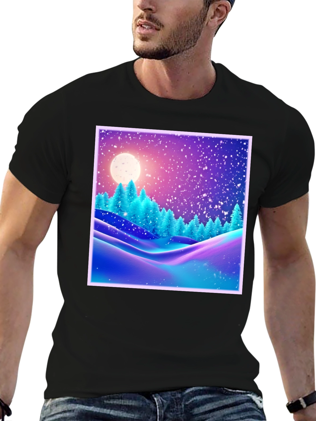 Winter Landscape Graphic Tee - Black Cotton Blend