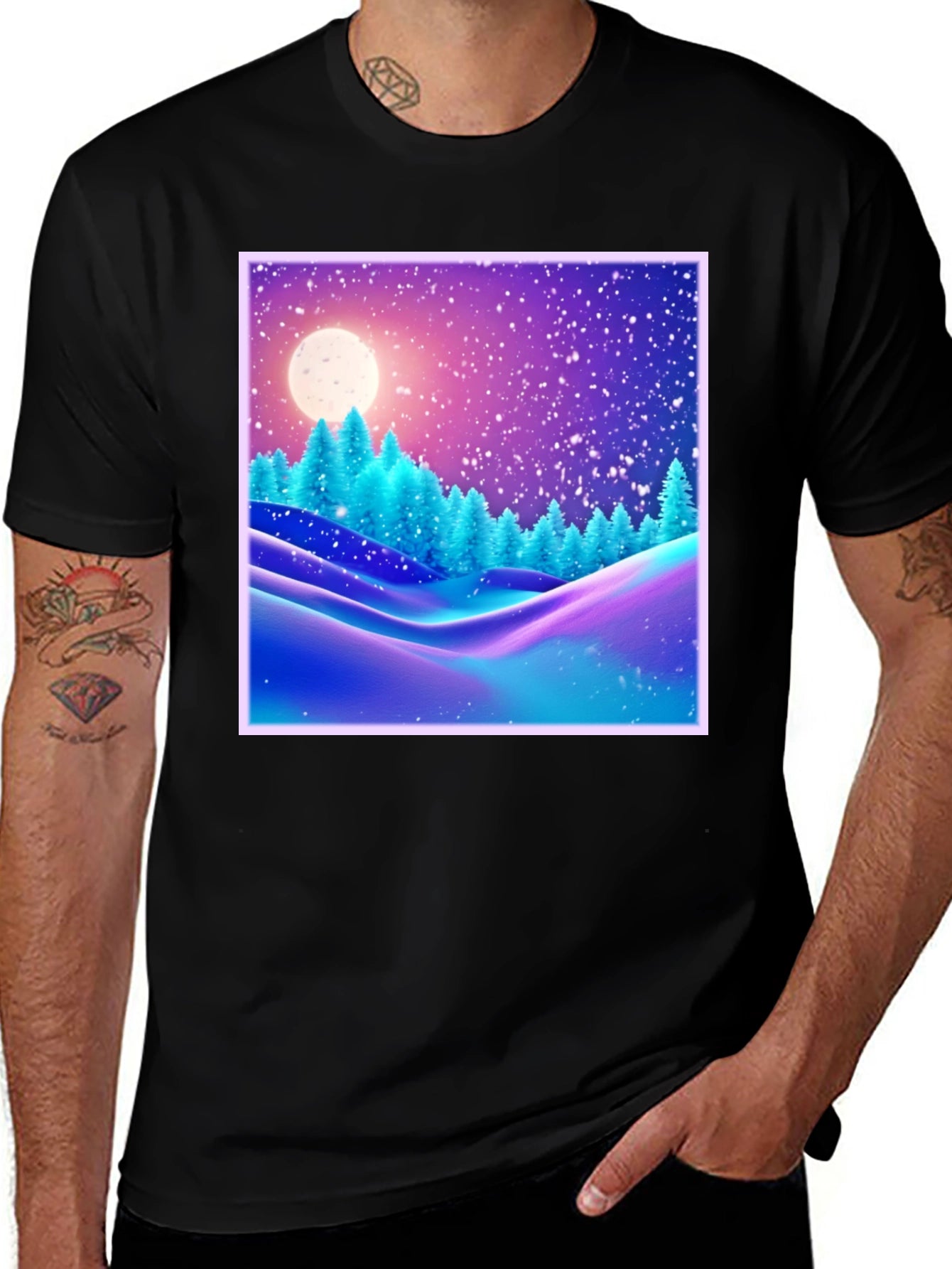 Winter Landscape Graphic Tee - Black Cotton Blend