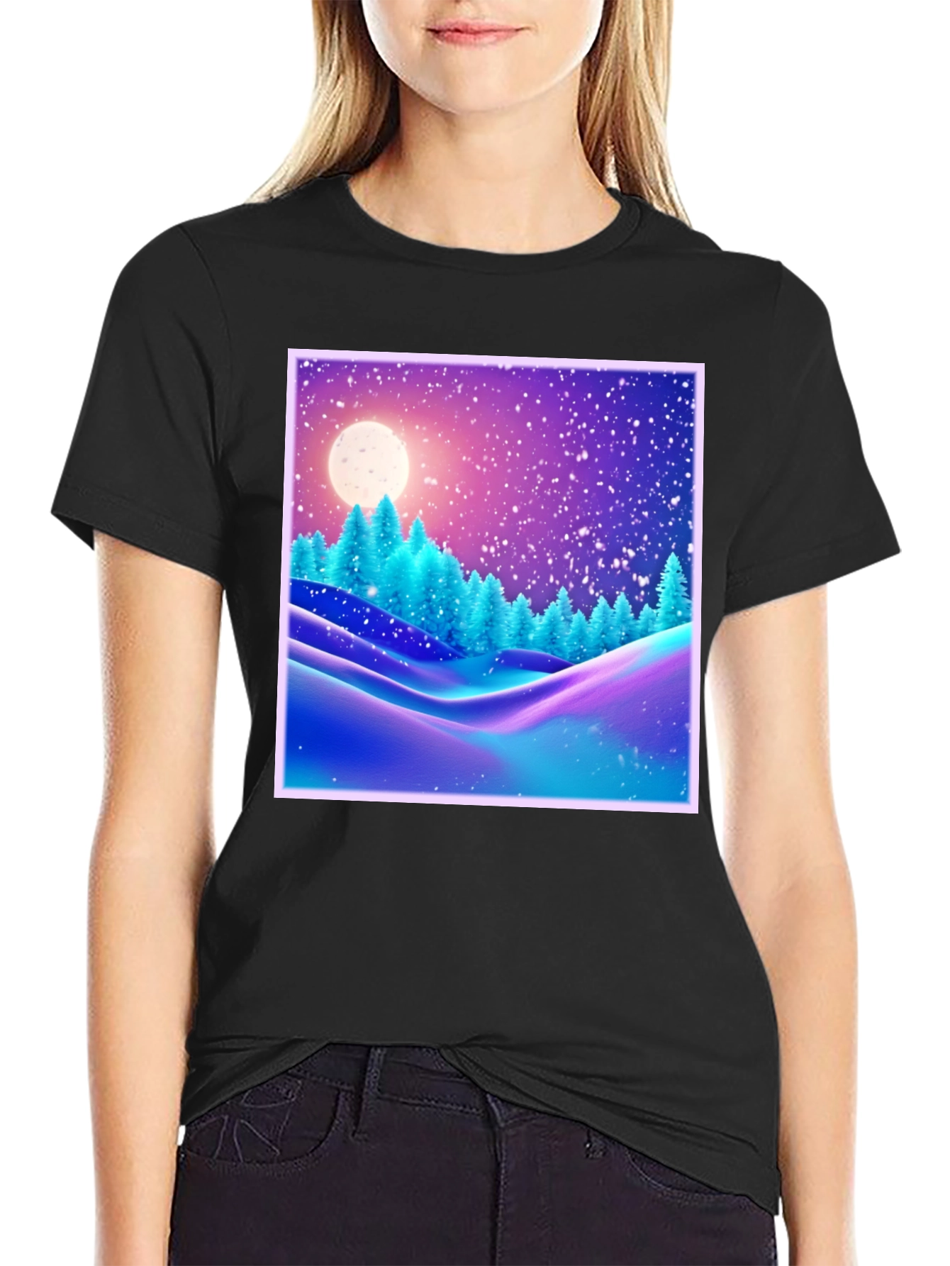 Winter Landscape Graphic Tee - Black Cotton Blend