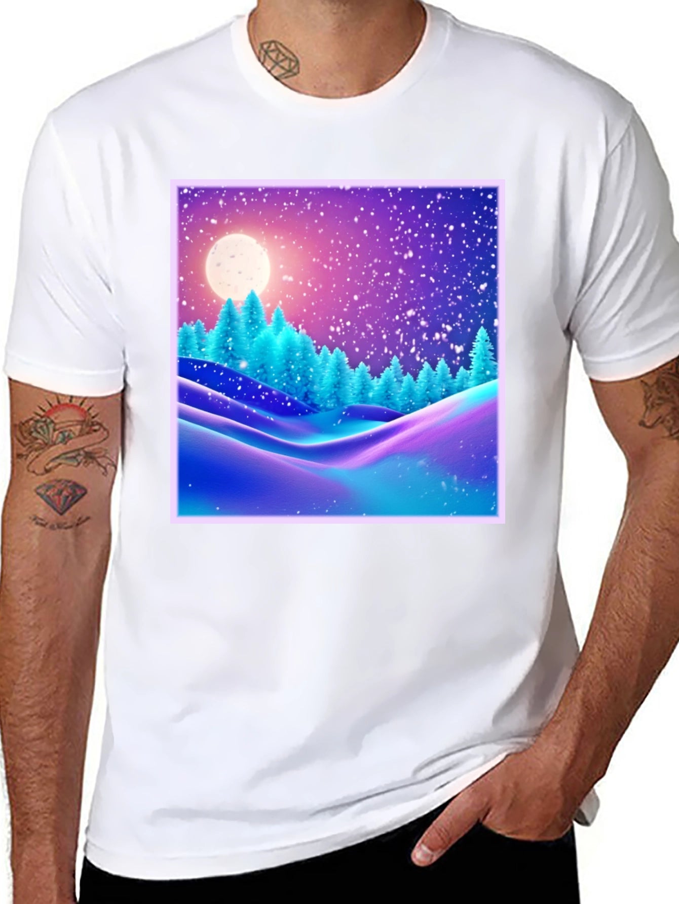 Winter Landscape Graphic Tee - Black Cotton Blend