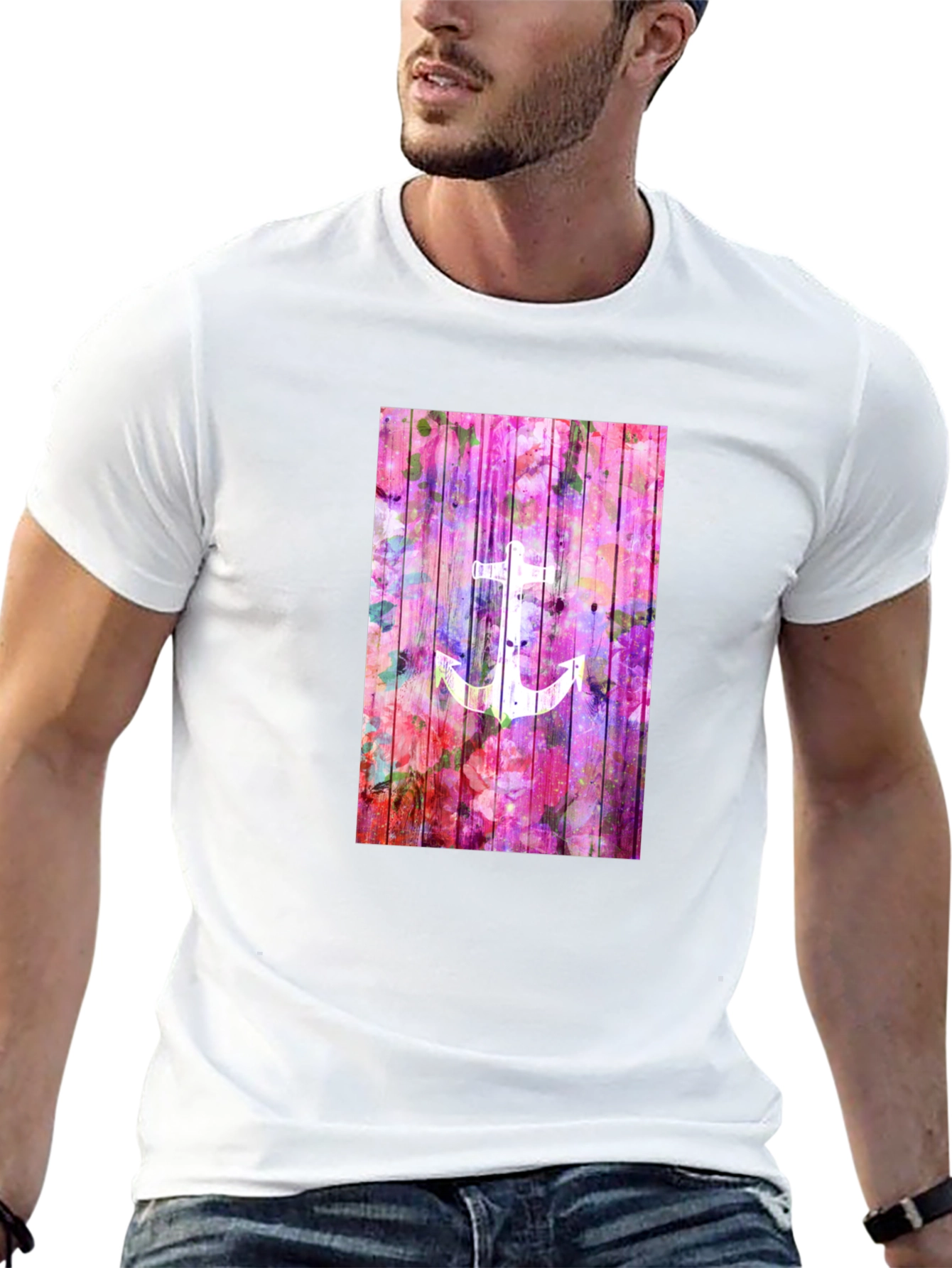 Anchor Graphic Tee - Floral Design