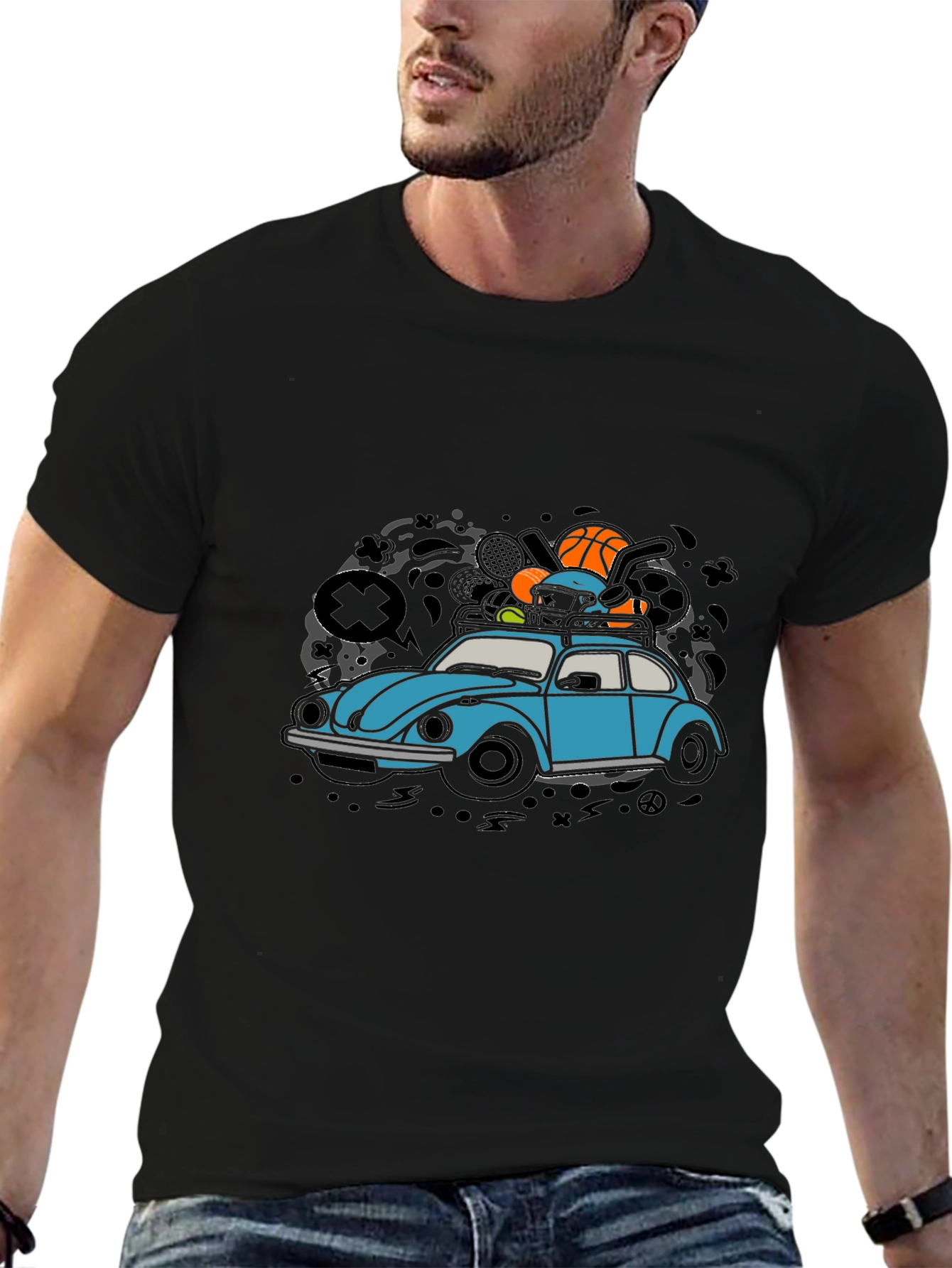 VW Bug Car Black T-Shirt