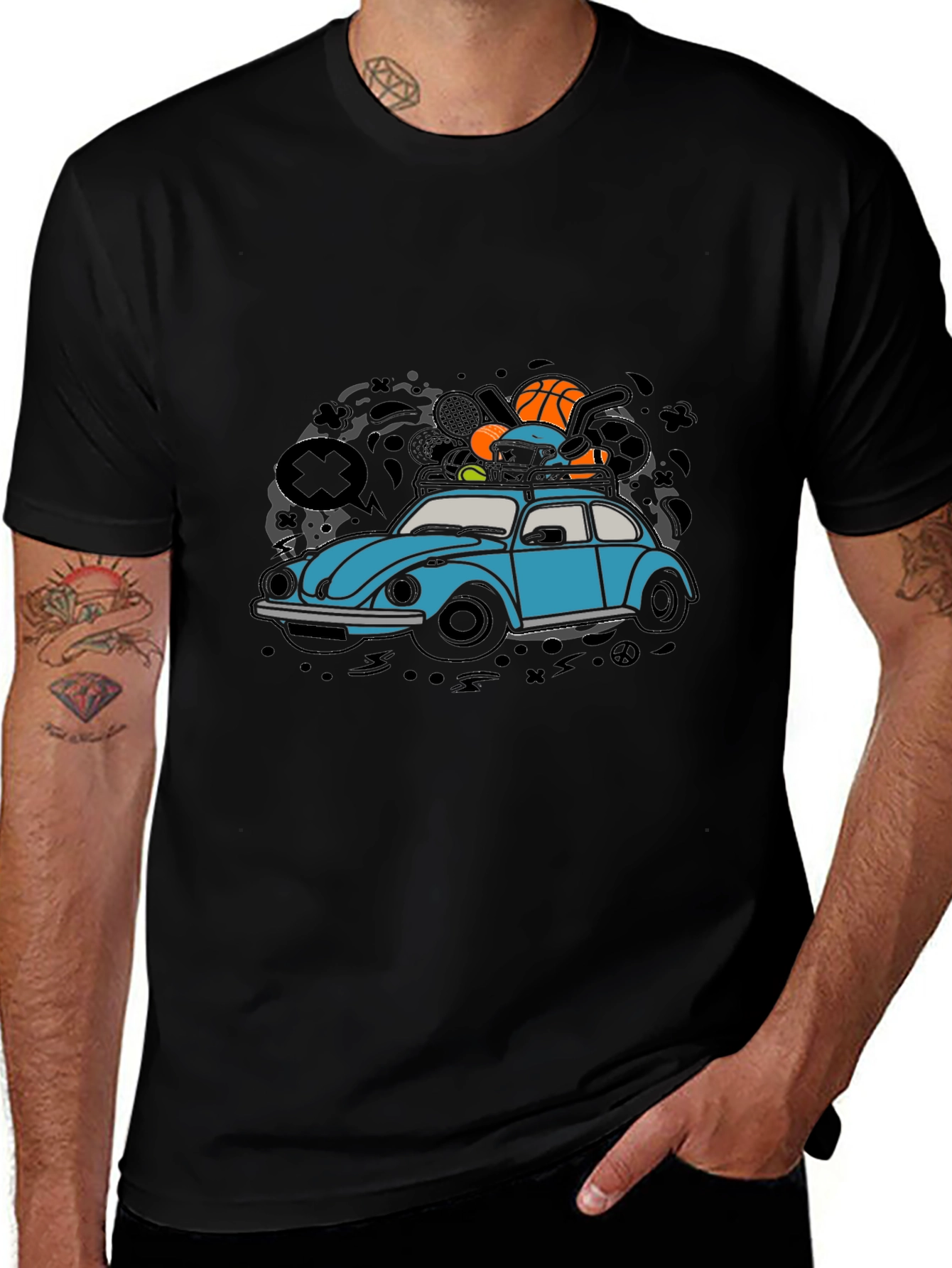 VW Bug Car Black T-Shirt