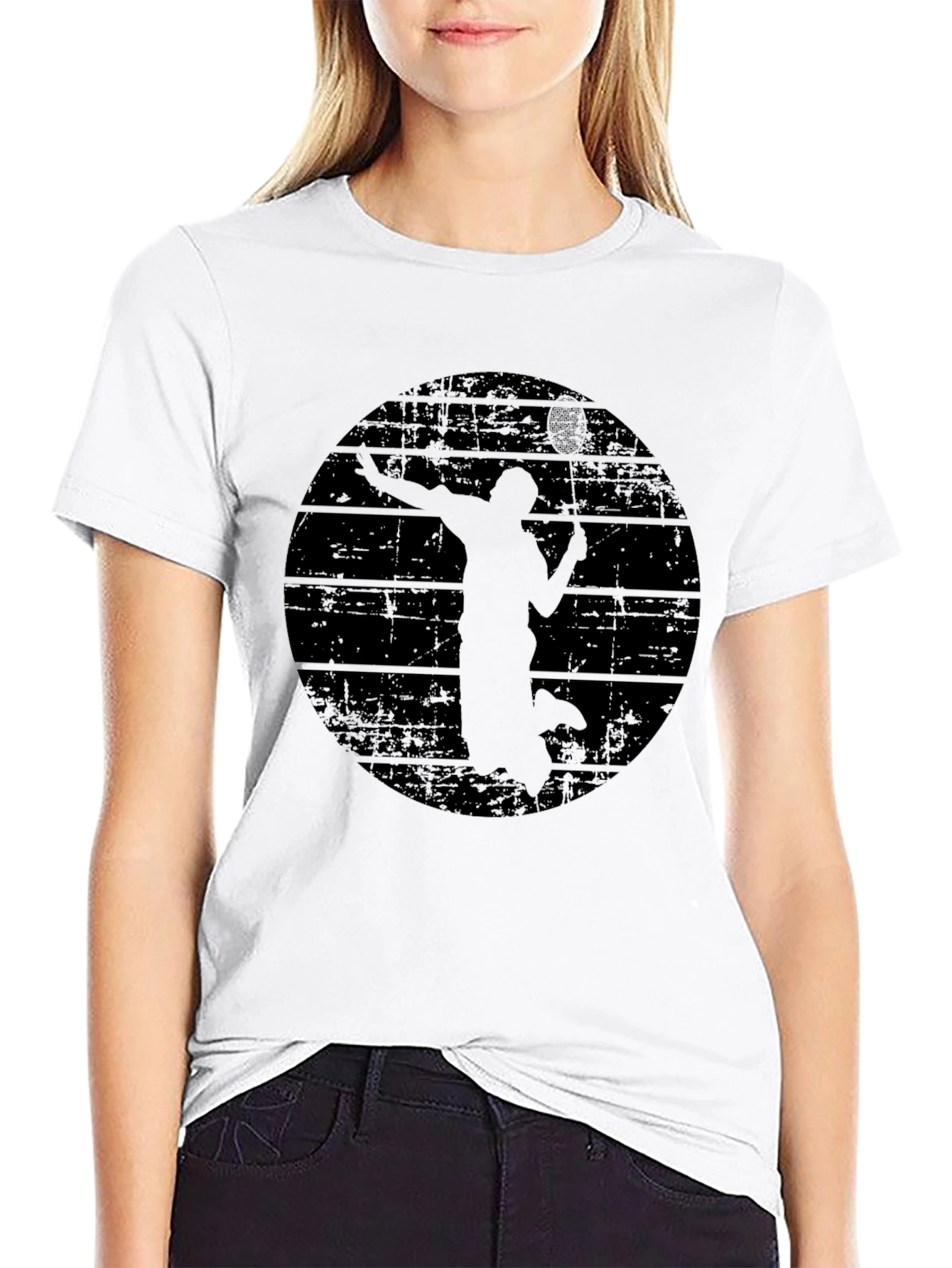 Mens Black Badminton Graphic T-Shirt