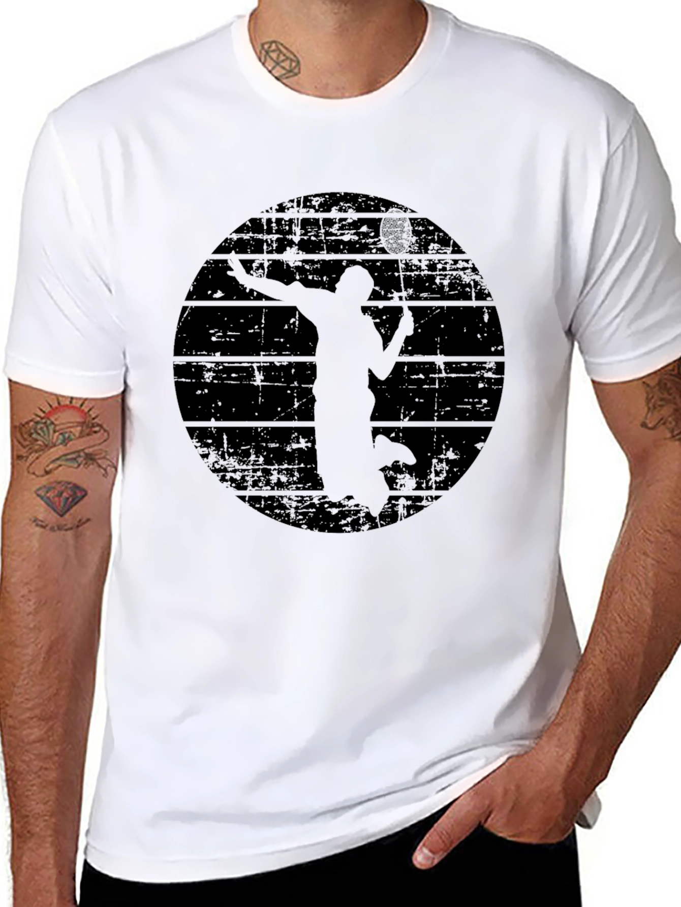 Mens Black Badminton Graphic T-Shirt