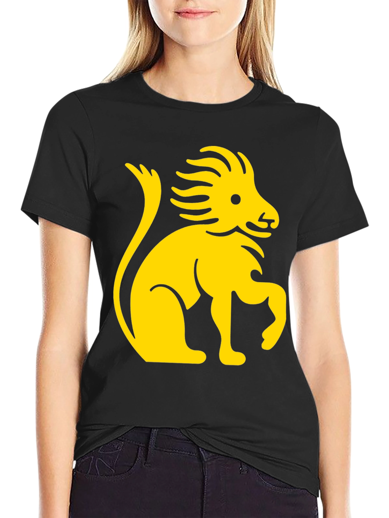 Lion Graphic Print Black Cotton T-Shirt