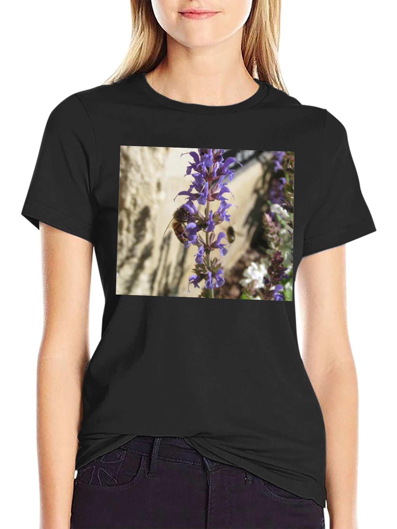 Bee on Lavender Flower Graphic Tee
