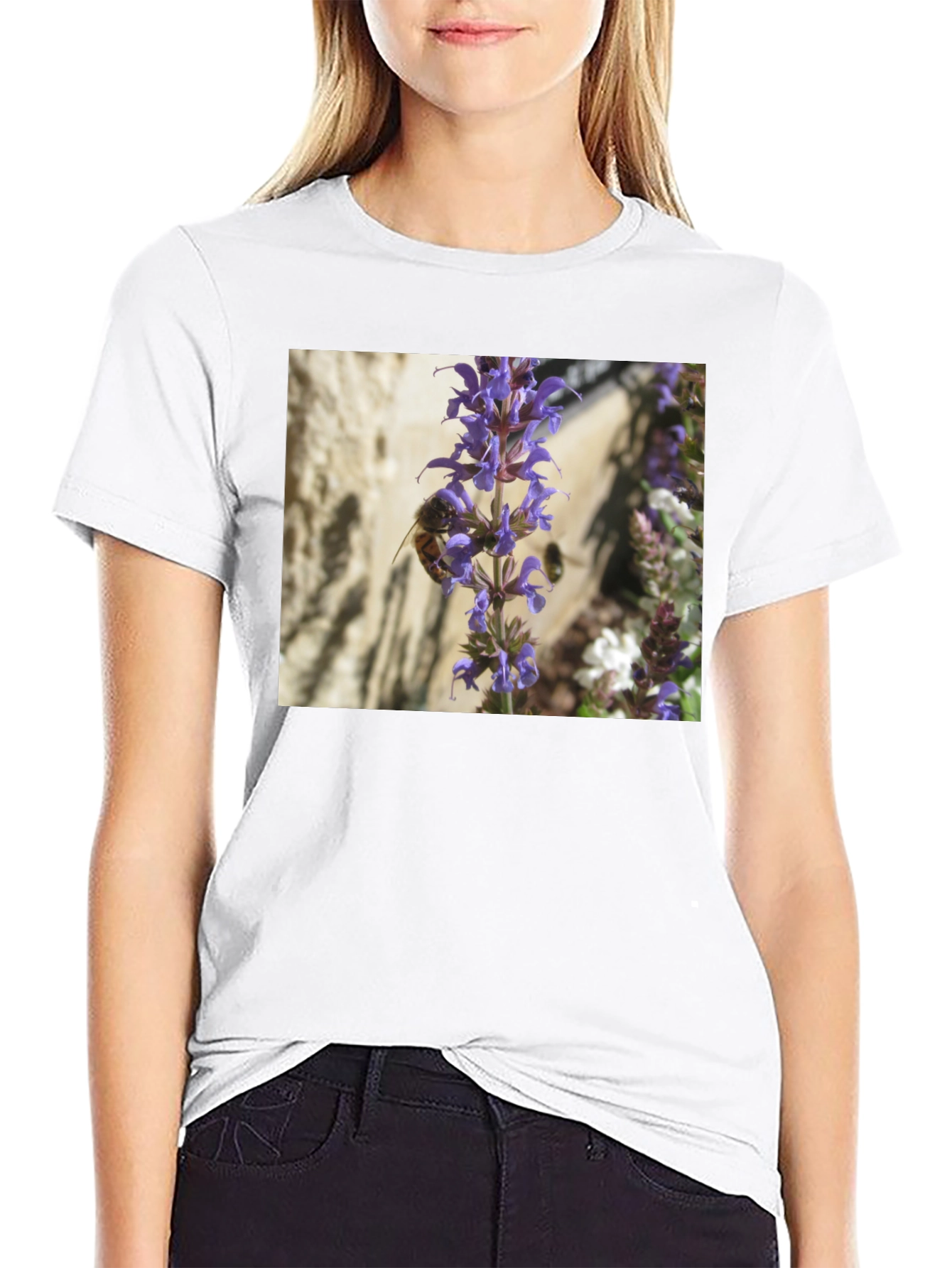 Bee on Lavender Flower Graphic Tee