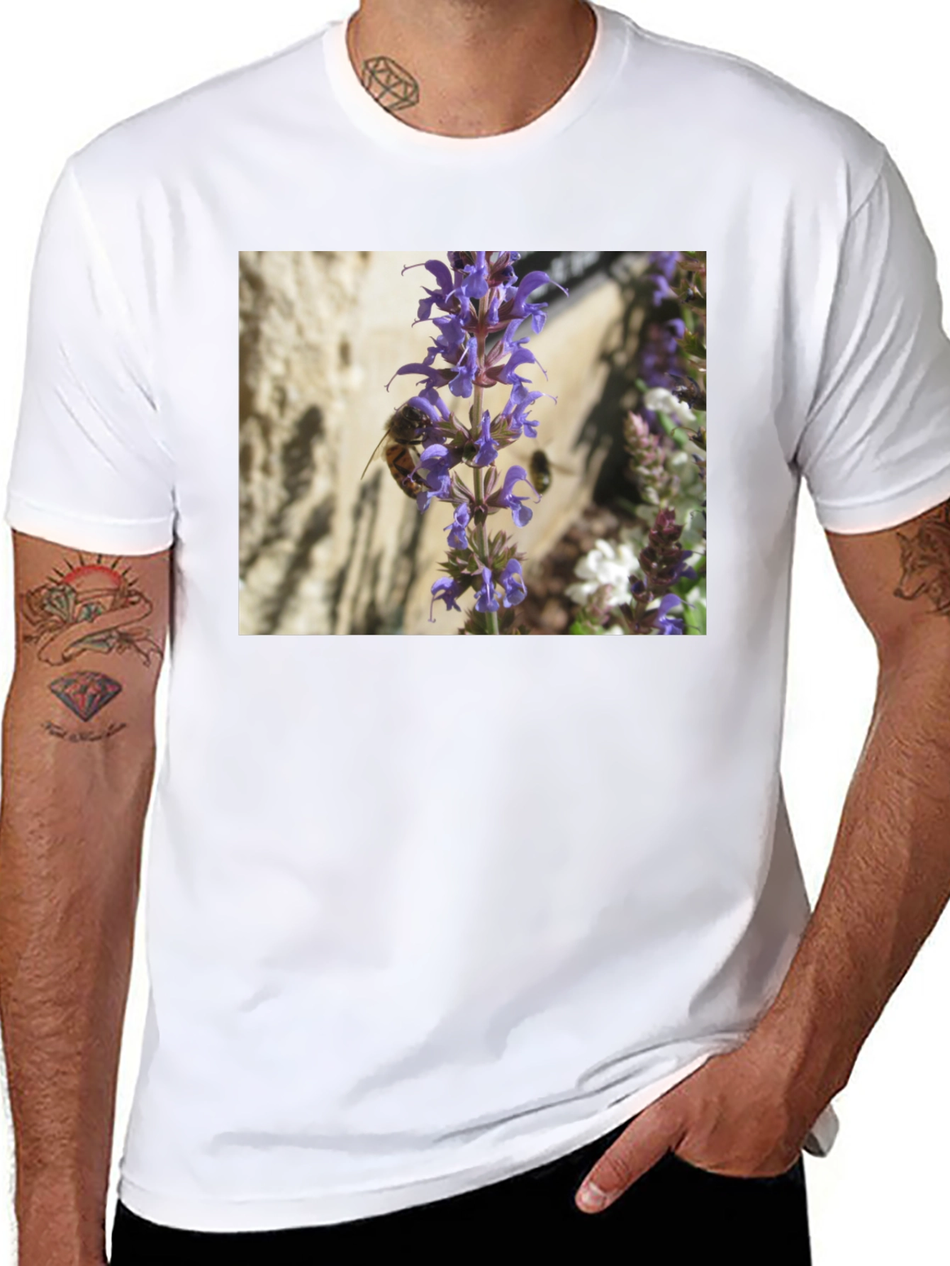 Bee on Lavender Flower Graphic Tee