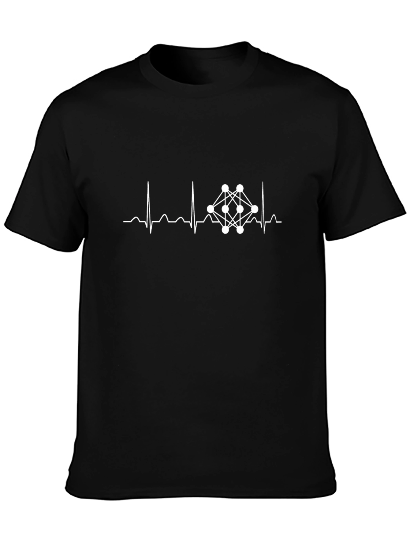 Neural Network Heartbeat T-Shirt - Black Cotton