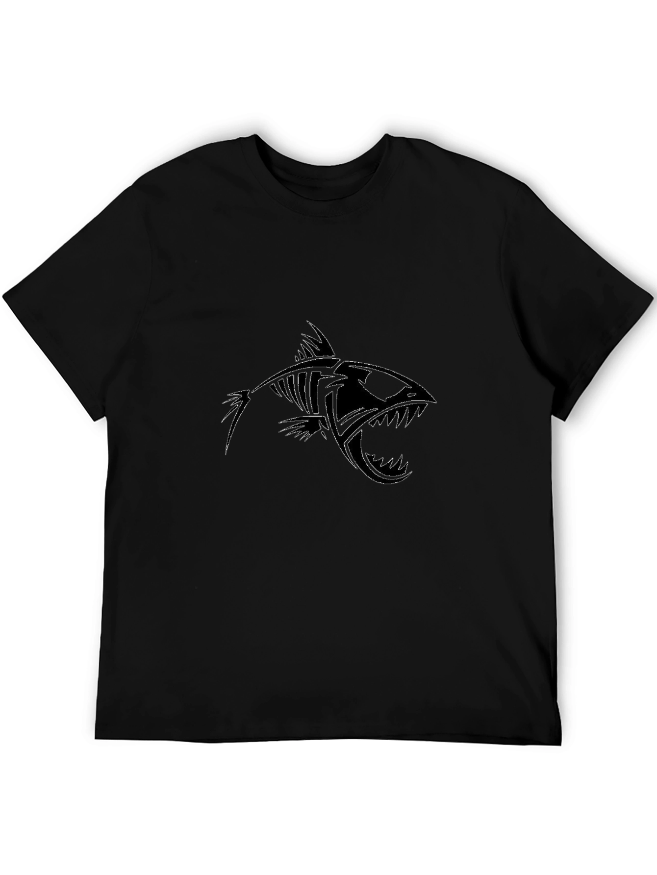 Mens Black Fish Skeleton Graphic Tee