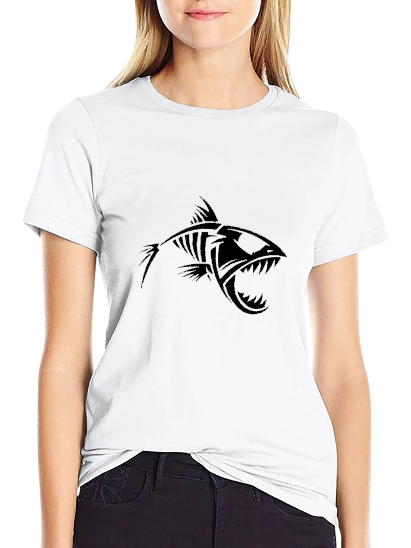 Mens Black Fish Skeleton Graphic Tee