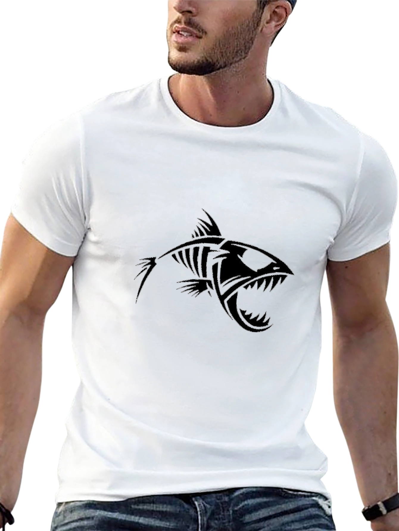 Mens Black Fish Skeleton Graphic Tee