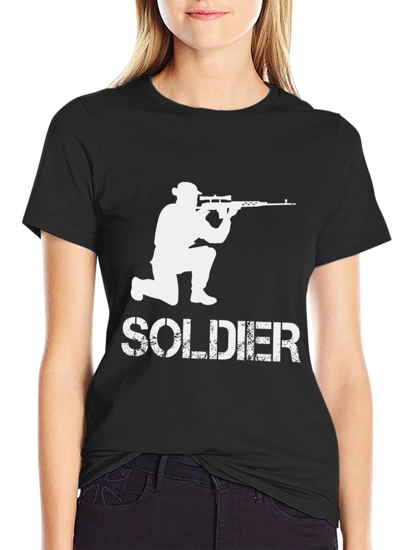 Soldier Sniper Graphic Tee - Black Cotton T-Shirt