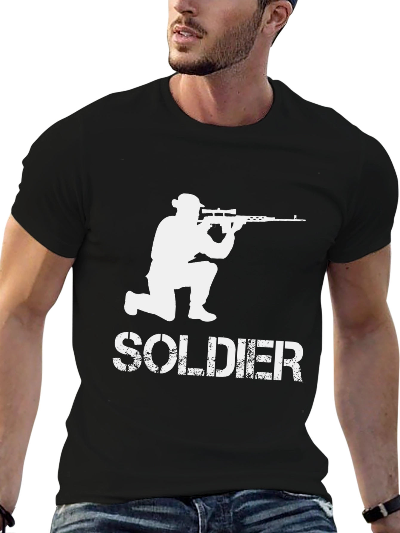Soldier Sniper Graphic Tee - Black Cotton T-Shirt