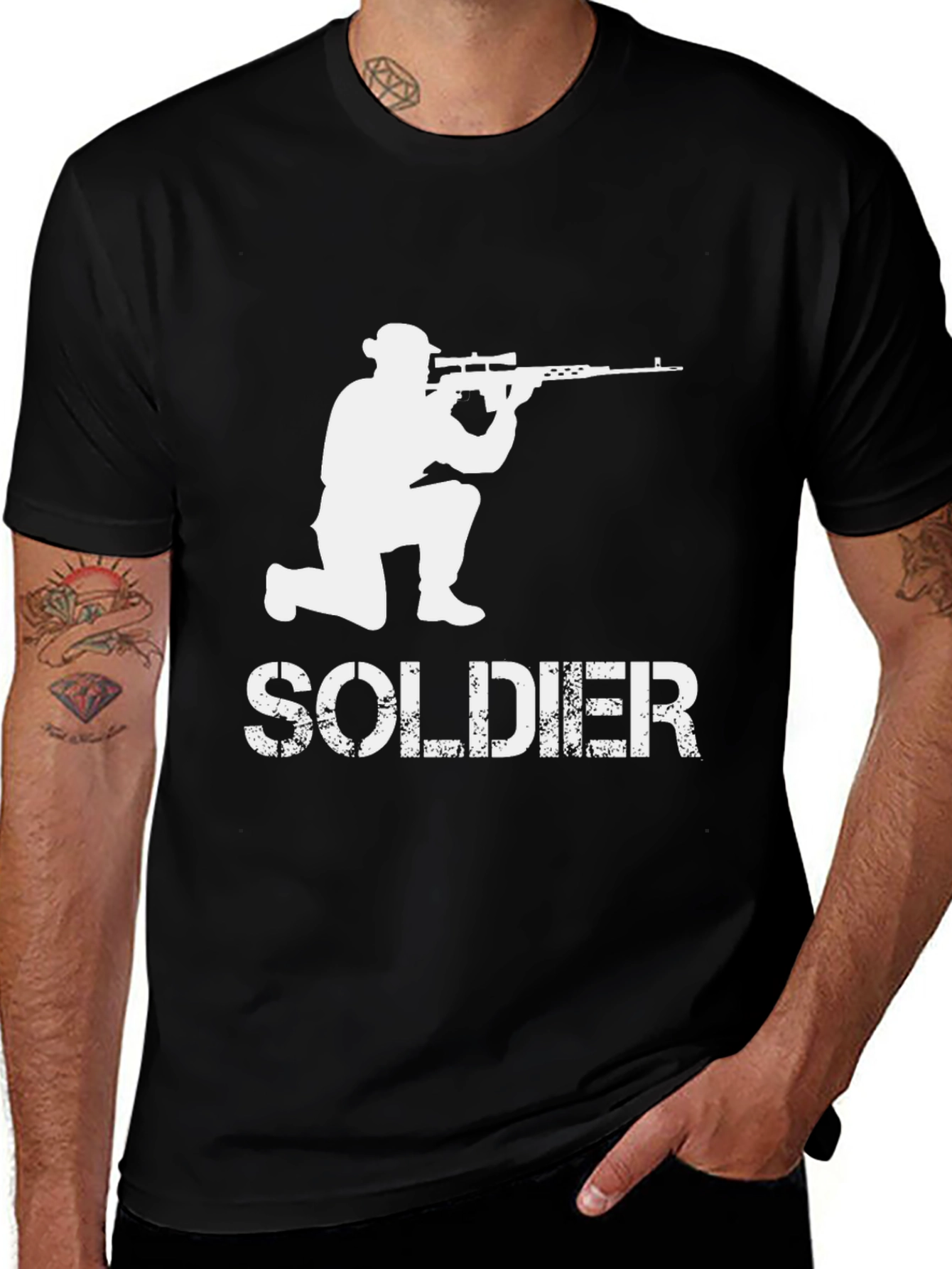 Soldier Sniper Graphic Tee - Black Cotton T-Shirt