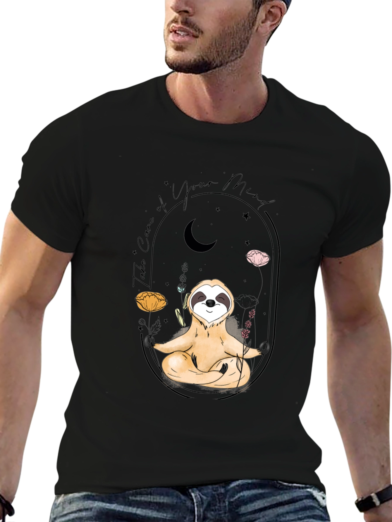 Meditating Sloth T-Shirt - Black Mindful Design