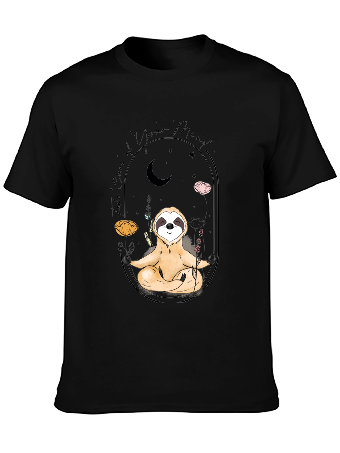 Meditating Sloth T-Shirt - Black Mindful Design