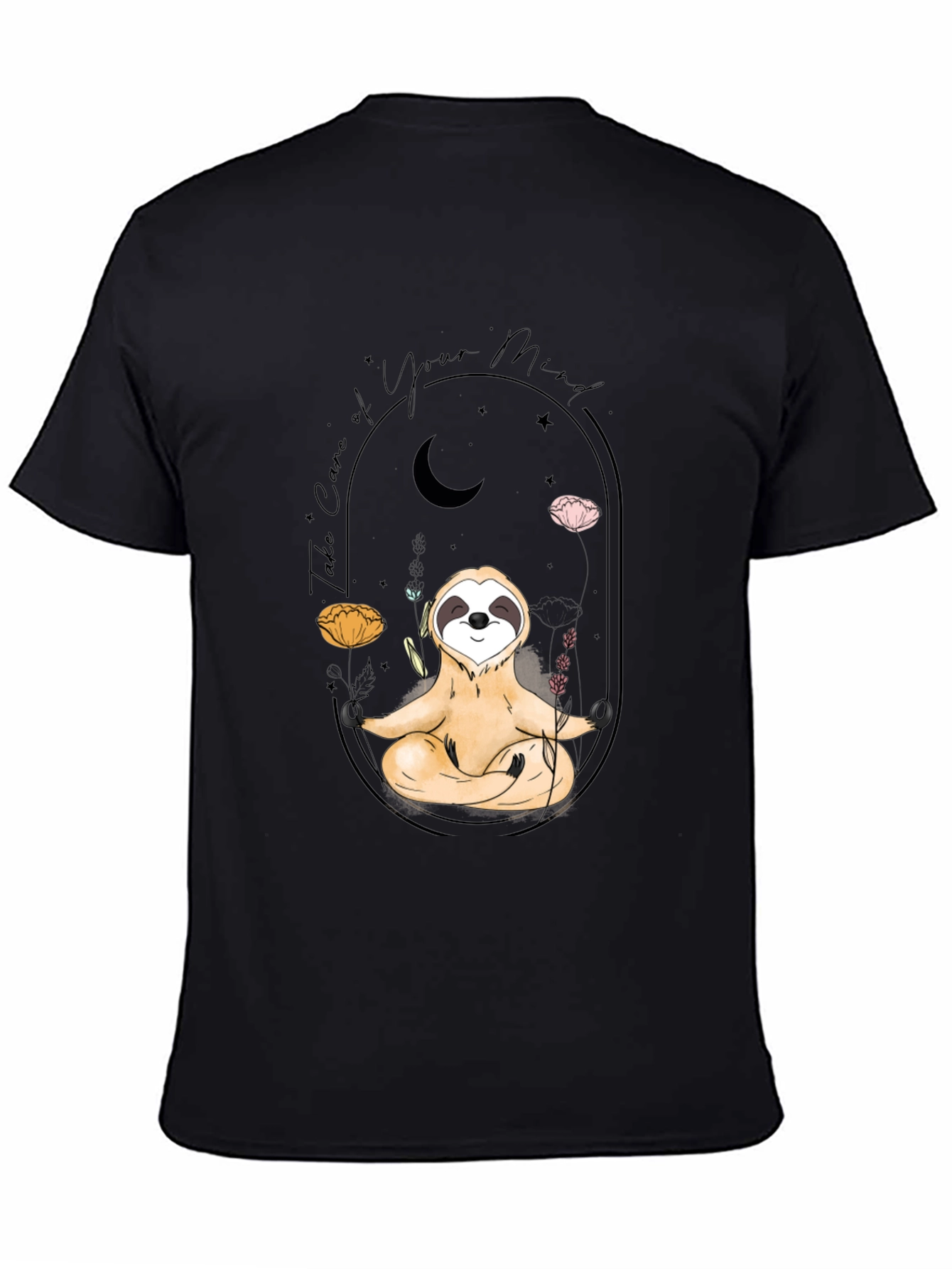 Meditating Sloth T-Shirt - Black Mindful Design