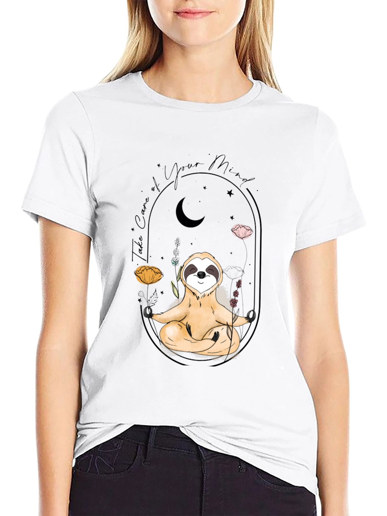 Meditating Sloth T-Shirt - Black Mindful Design