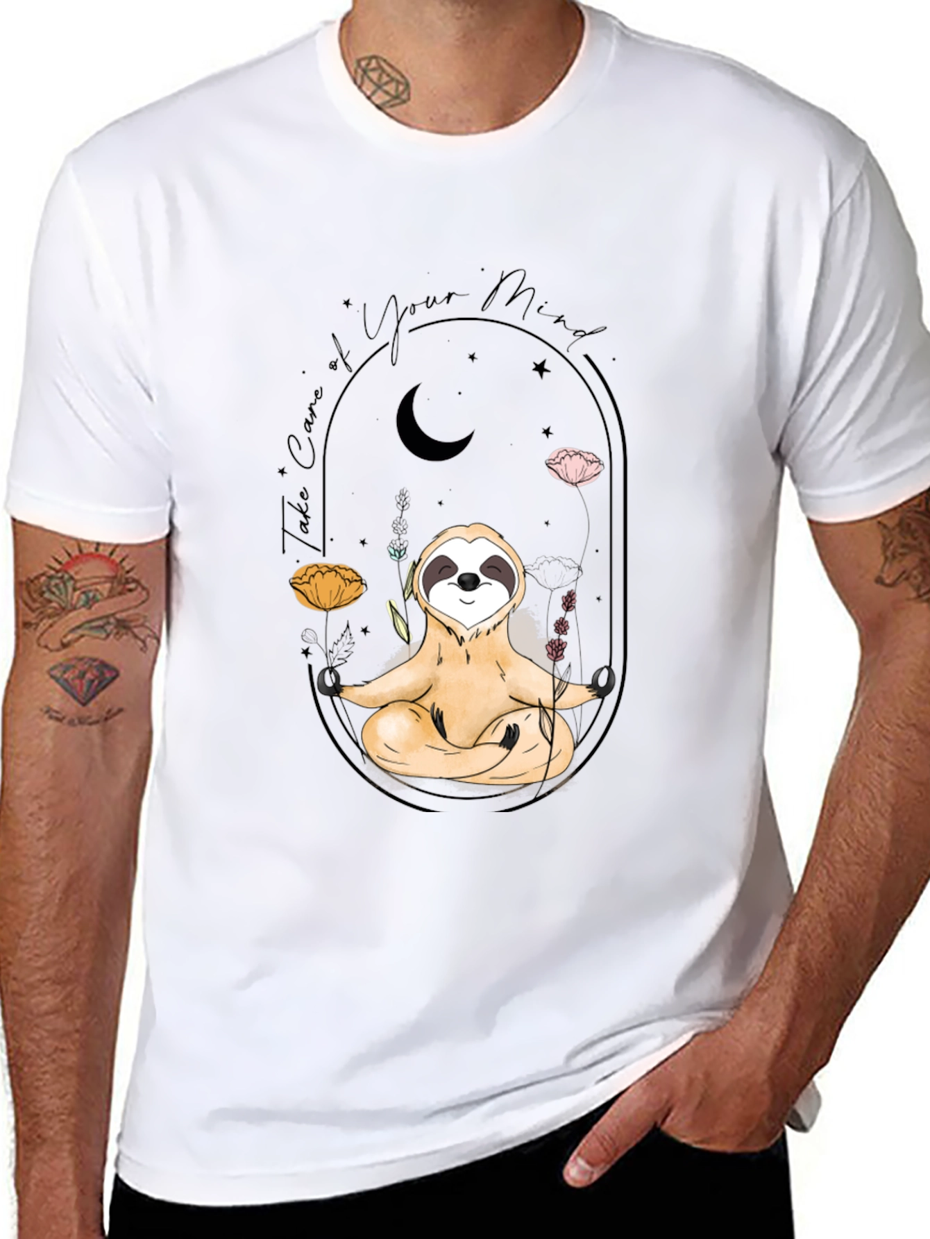 Meditating Sloth T-Shirt - Black Mindful Design