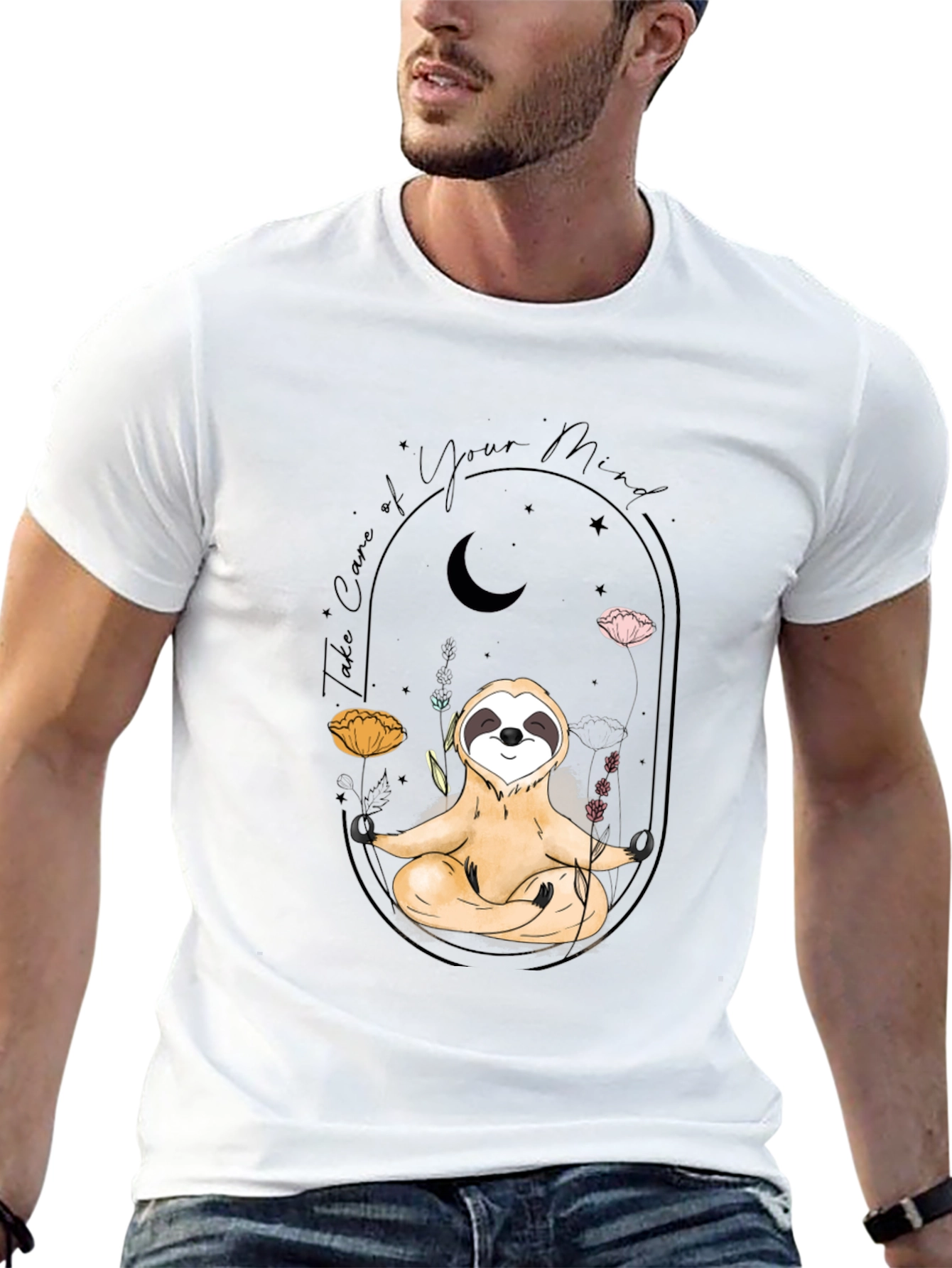 Meditating Sloth T-Shirt - Black Mindful Design