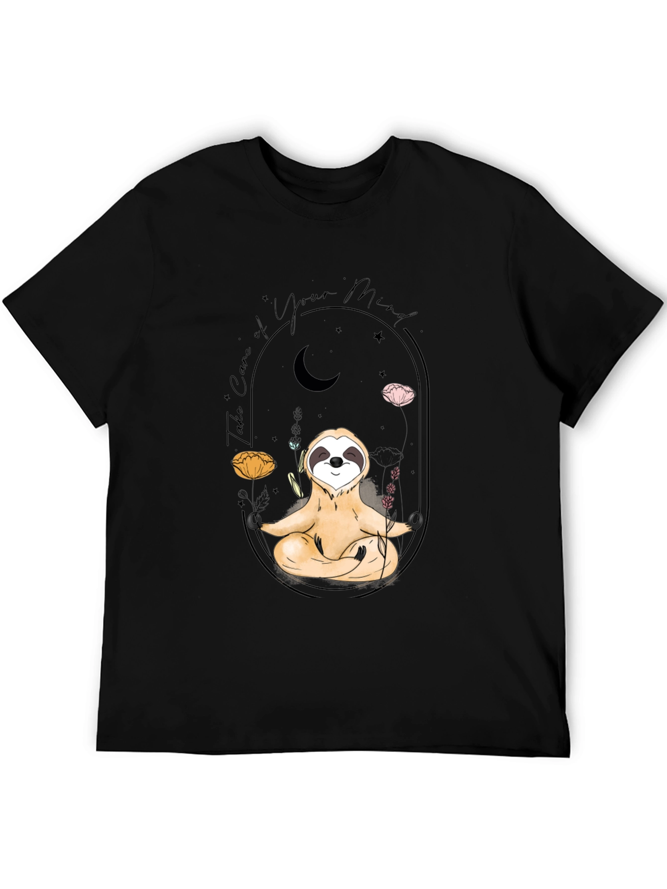 Meditating Sloth T-Shirt - Black Mindful Design