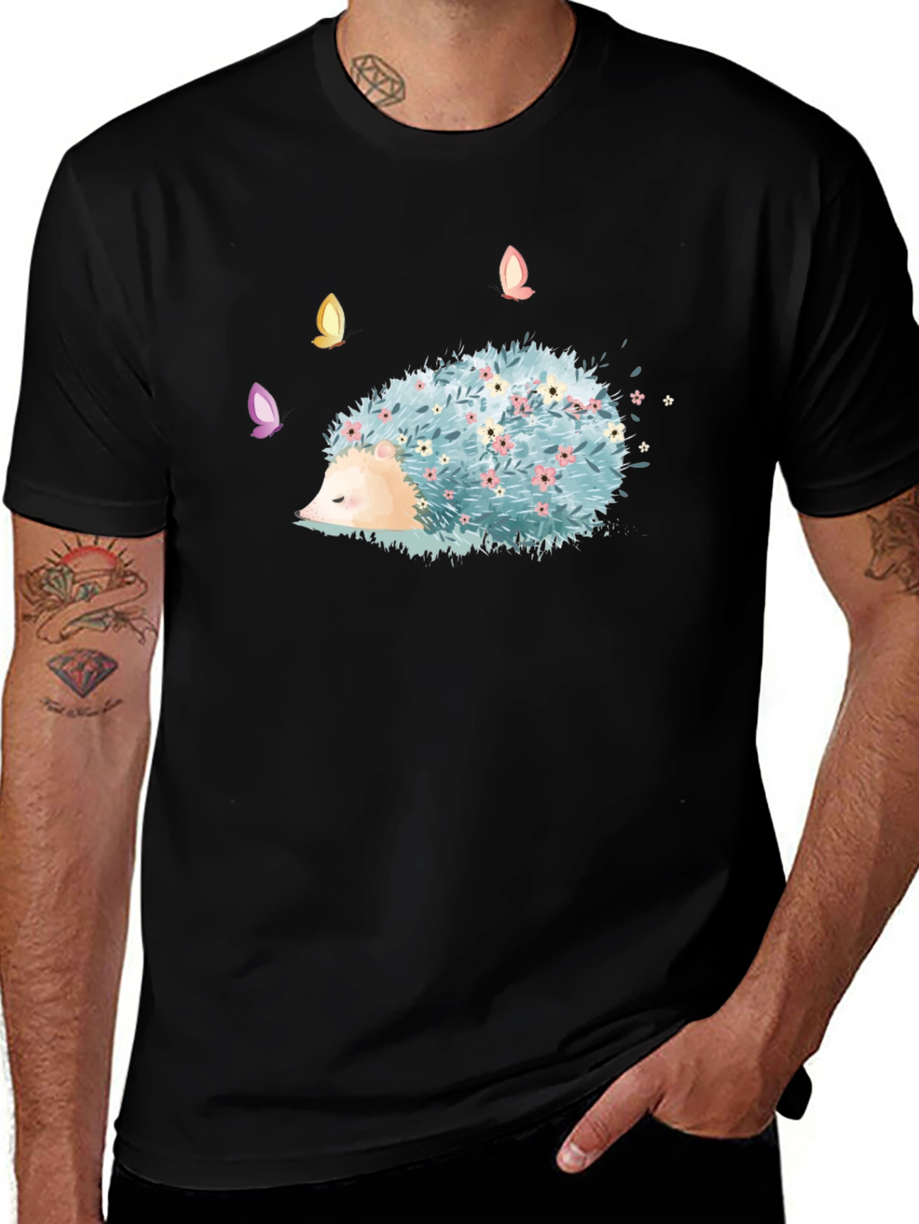 Whimsical Hedgehog T-Shirt - Floral Design