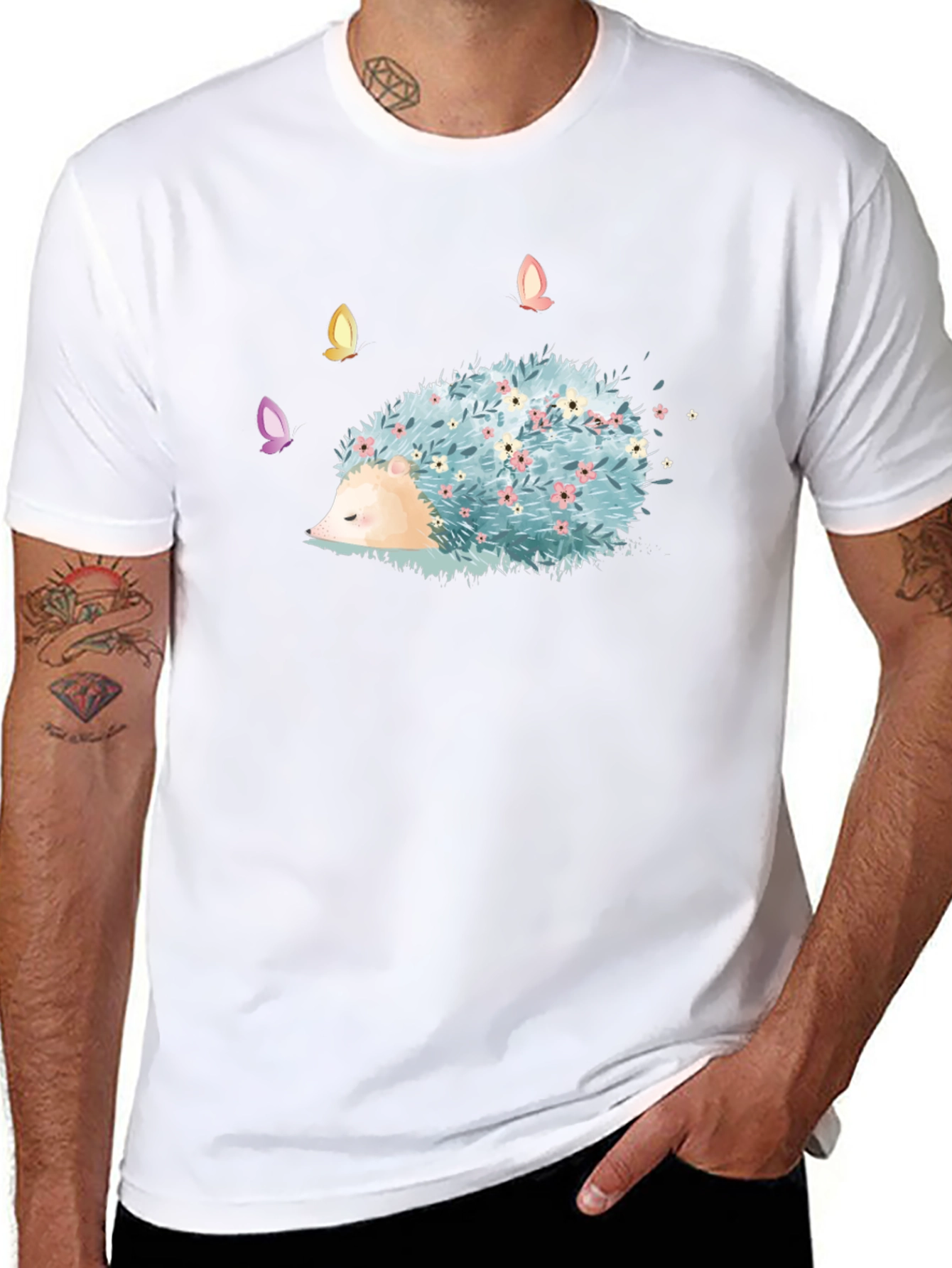 Whimsical Hedgehog T-Shirt - Floral Design
