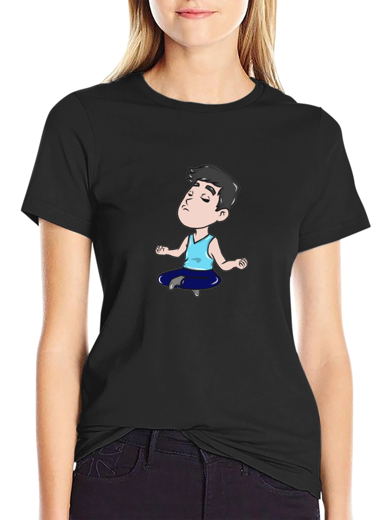 Zen Cartoon T-Shirt - Black Cotton Blend