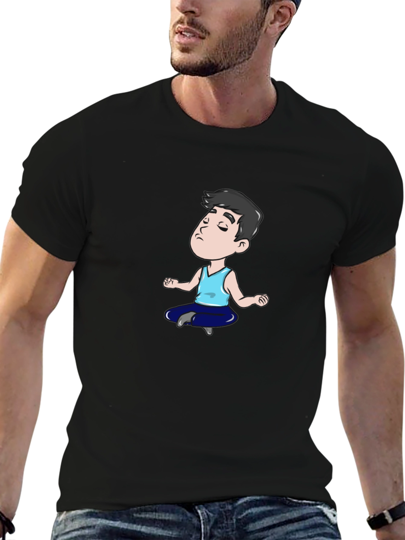 Zen Cartoon T-Shirt - Black Cotton Blend