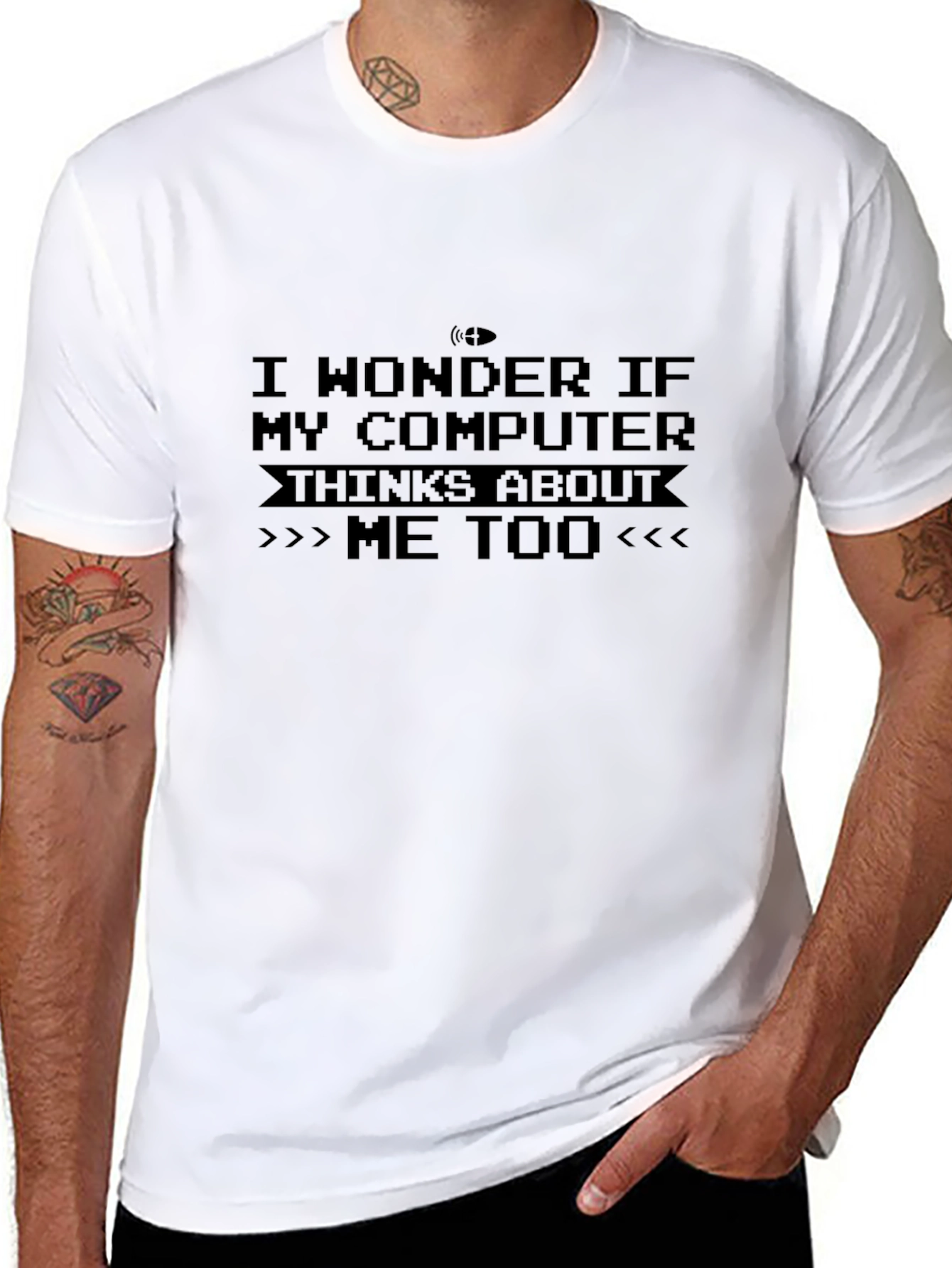 Funny Computer Think About Me Too Black T-Shirt
