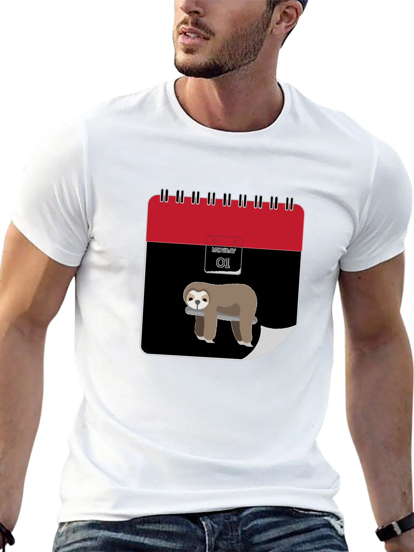 Funny Sloth Monday Calendar Graphic Tee - Black