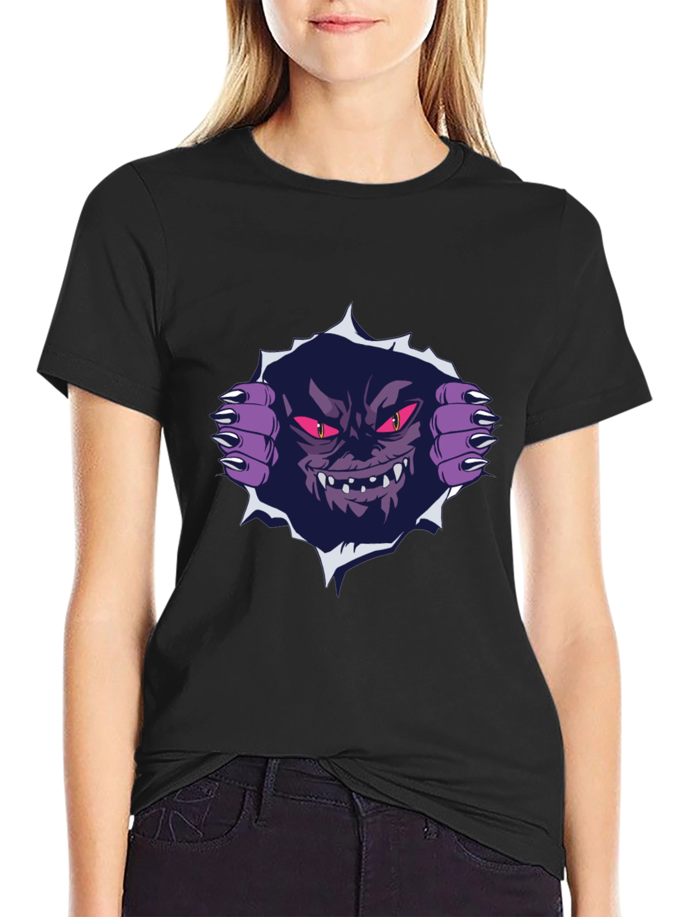 Monster Graphic Print Black T-Shirt