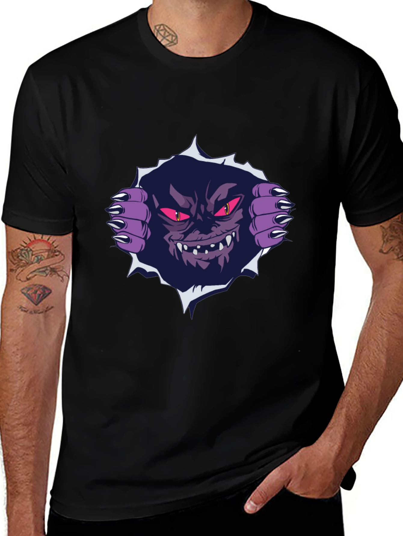 Monster Graphic Print Black T-Shirt