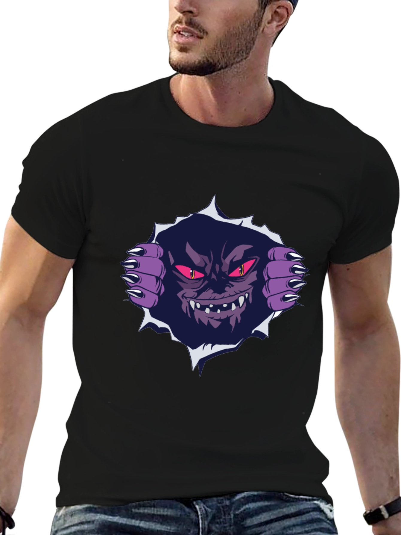Monster Graphic Print Black T-Shirt