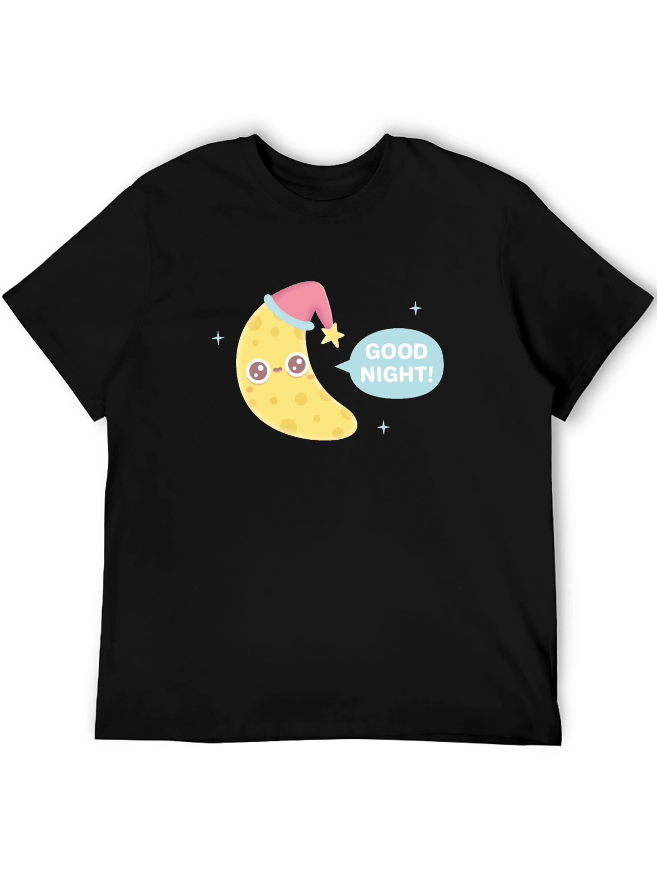 Cute Good Night Moon Graphic Tee - Black