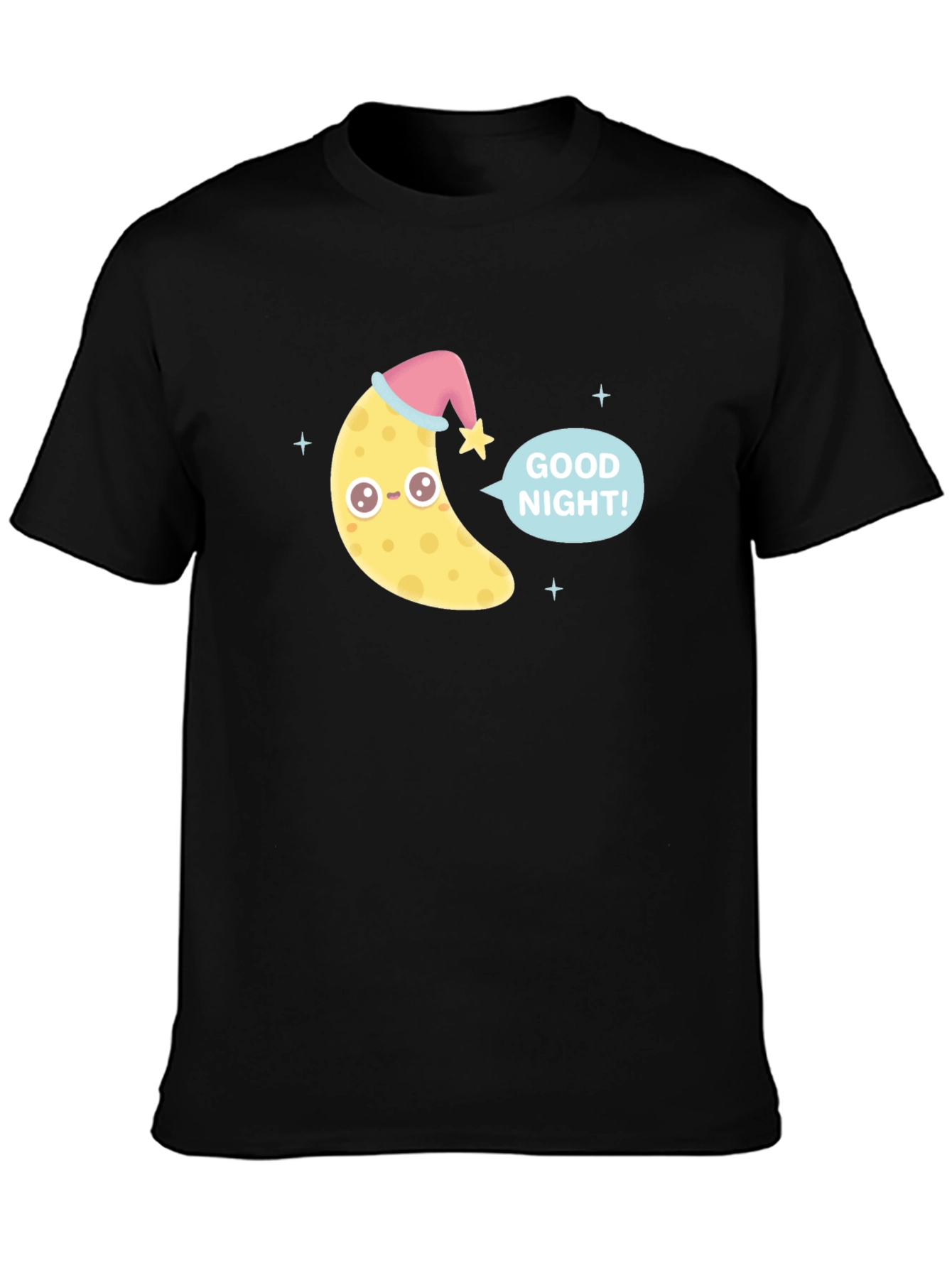 Cute Good Night Moon Graphic Tee - Black