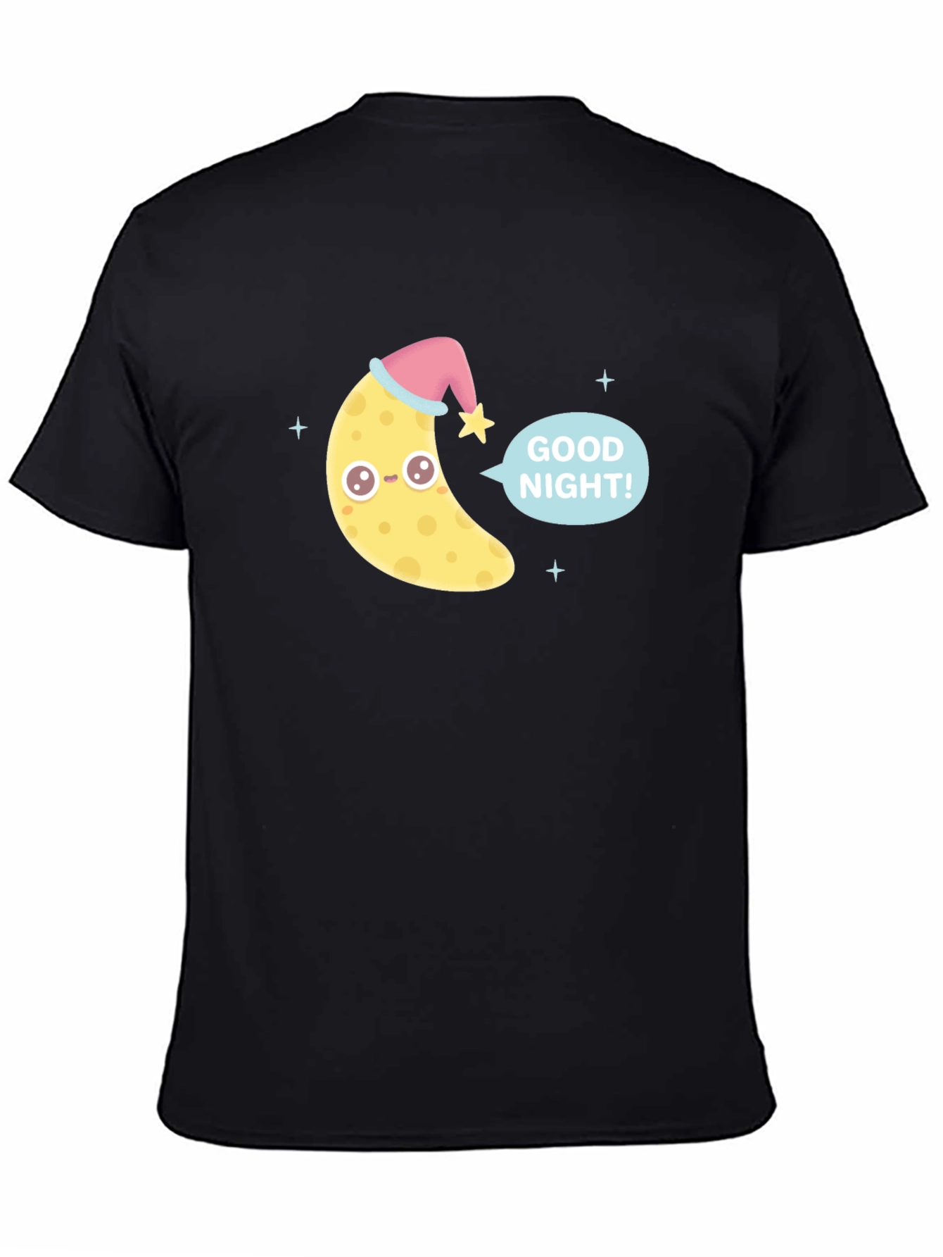 Cute Good Night Moon Graphic Tee - Black