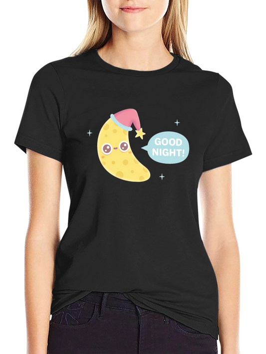 Cute Good Night Moon Graphic Tee - Black
