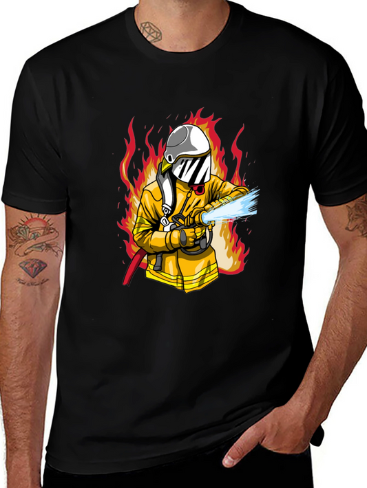 Firefighter Graphic Print Black T-Shirt