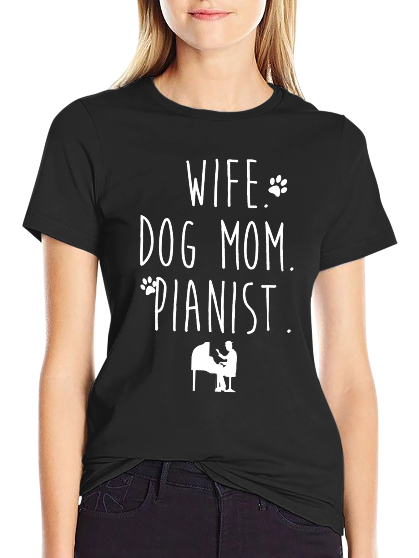 Wife Dog Mom Pianist Graphic Tee - Black