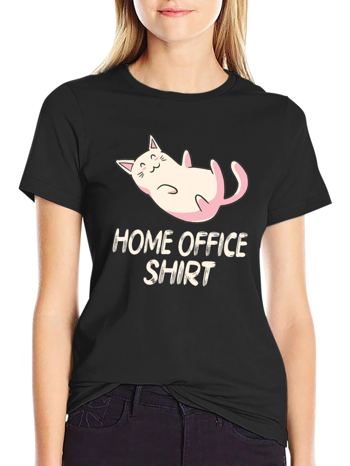 Home Office Cat Graphic Tee - Black