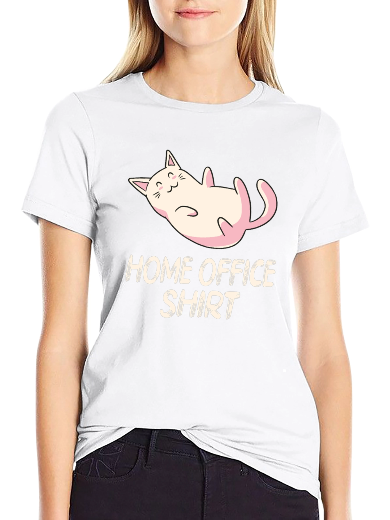 Home Office Cat Graphic Tee - Black