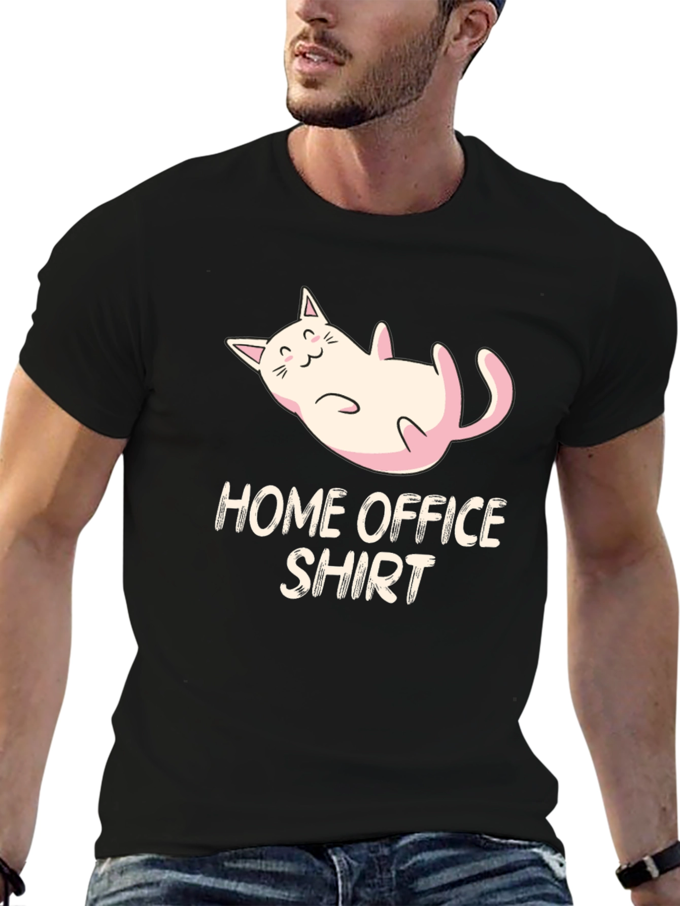 Home Office Cat Graphic Tee - Black