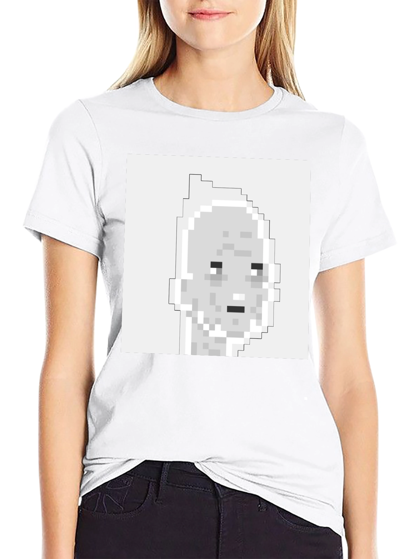 Pixelated Face Graphic T-Shirt - Black