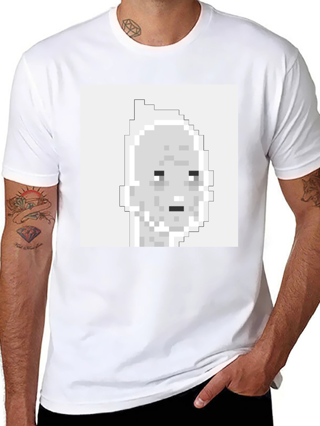 Pixelated Face Graphic T-Shirt - Black