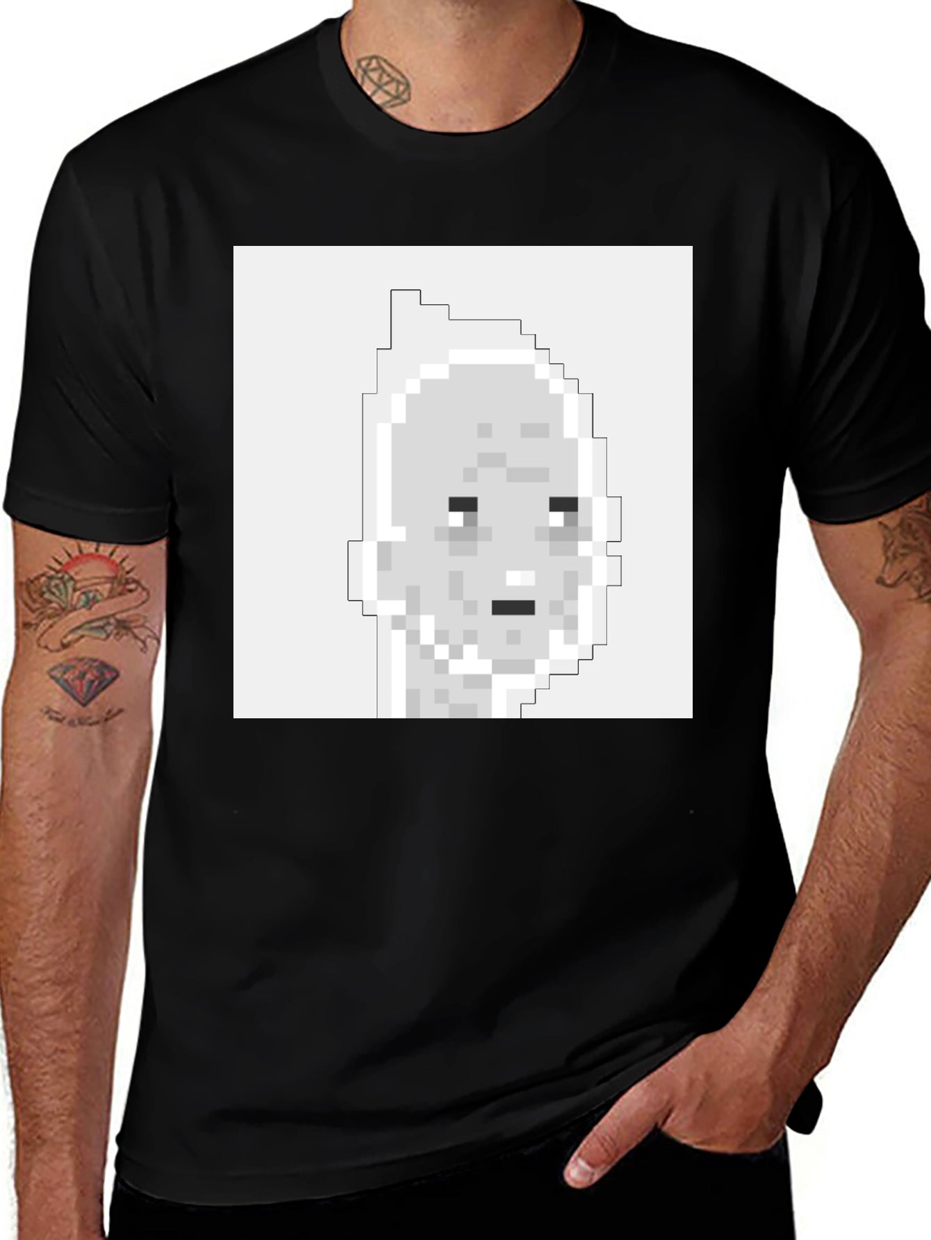 Pixelated Face Graphic T-Shirt - Black