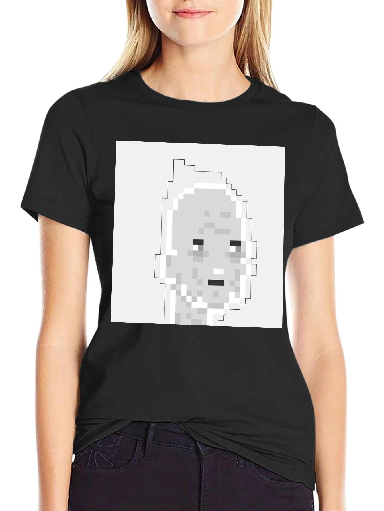 Pixelated Face Graphic T-Shirt - Black